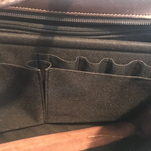 JACK ROGERS Mens Executive Leather Briefcase Messenger Bag Brown Zip Top 16" - Picture 8 of 12